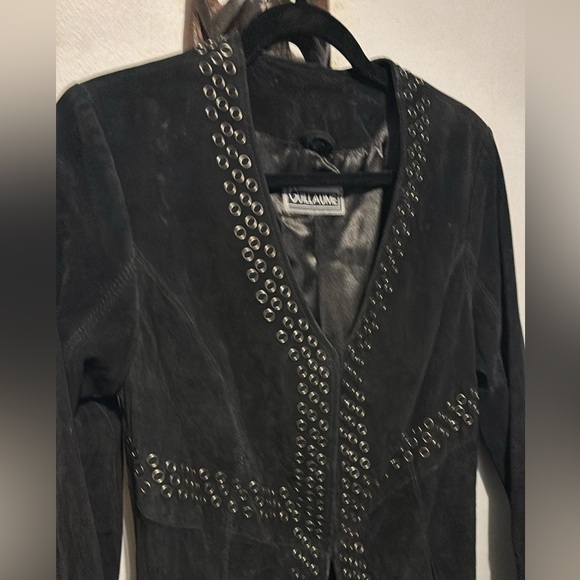 Black Women's Suede Jacket with Studded Detailing - Picture 1 of 12